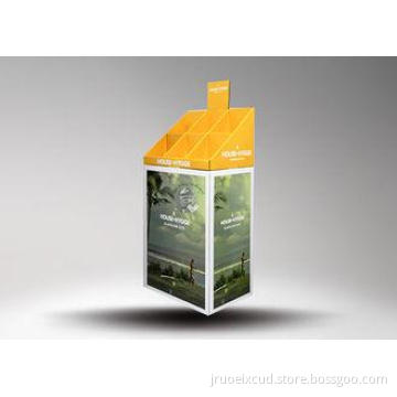 Yellow two tiers top cardboard pallet display shelf for wat